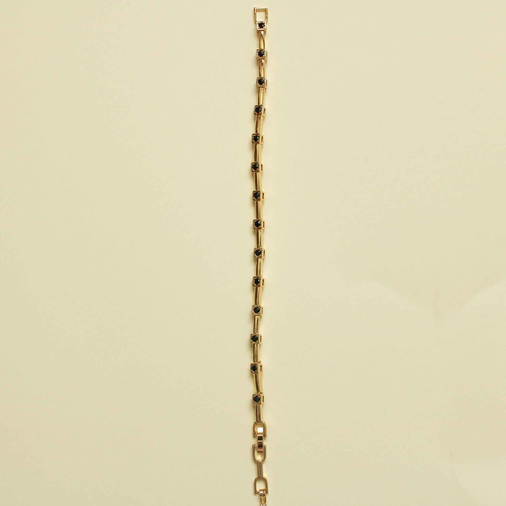 Black CZ Bezel Station Gold Bar Bracelet
