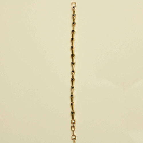 Black CZ Bezel Station Gold Bar Bracelet