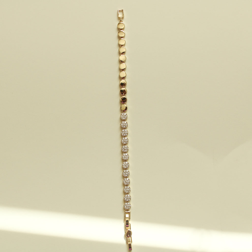 Half Pavé Half Gold Disc Tennis Bracelet