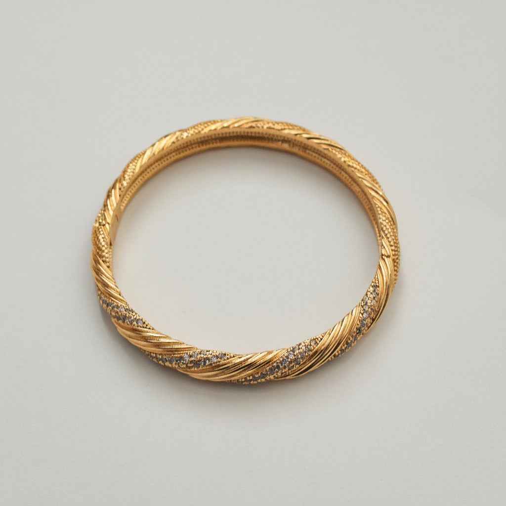 Twisted CZ Pavé Bangle — 22K Gold