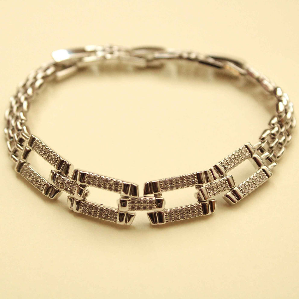 Open Rectangle Pavé CZ Bracelet — Silver