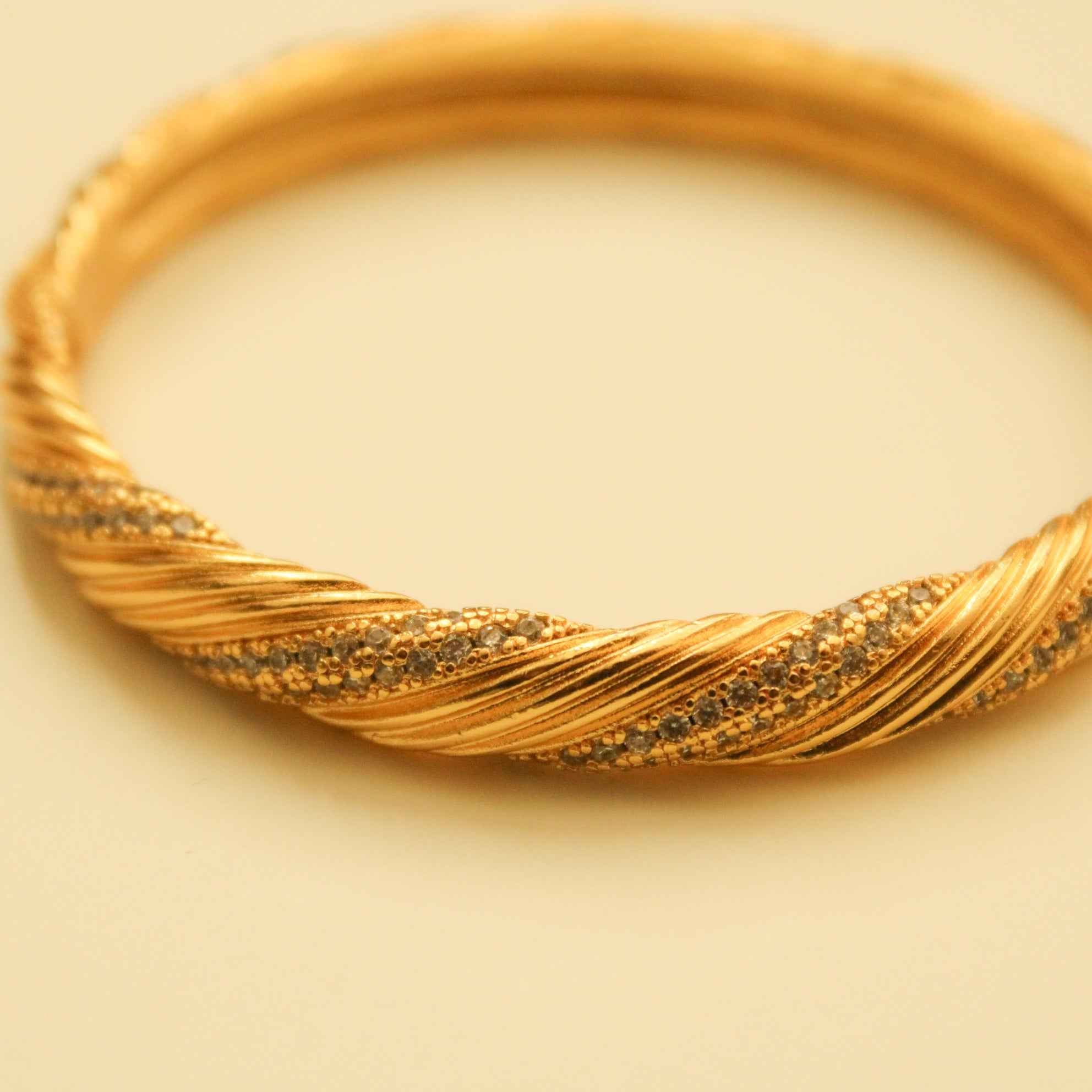 Twisted CZ Pavé Bangle — 22K Gold
