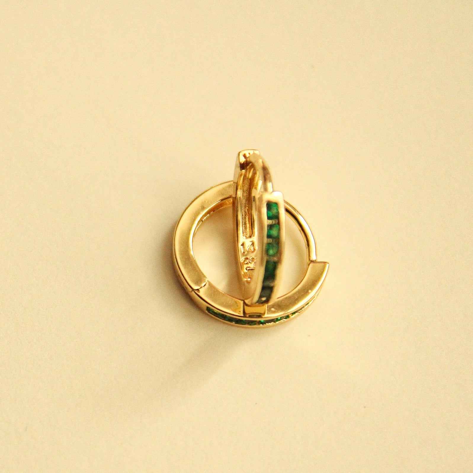 Emerald Green CZ Mini Huggie Hoops