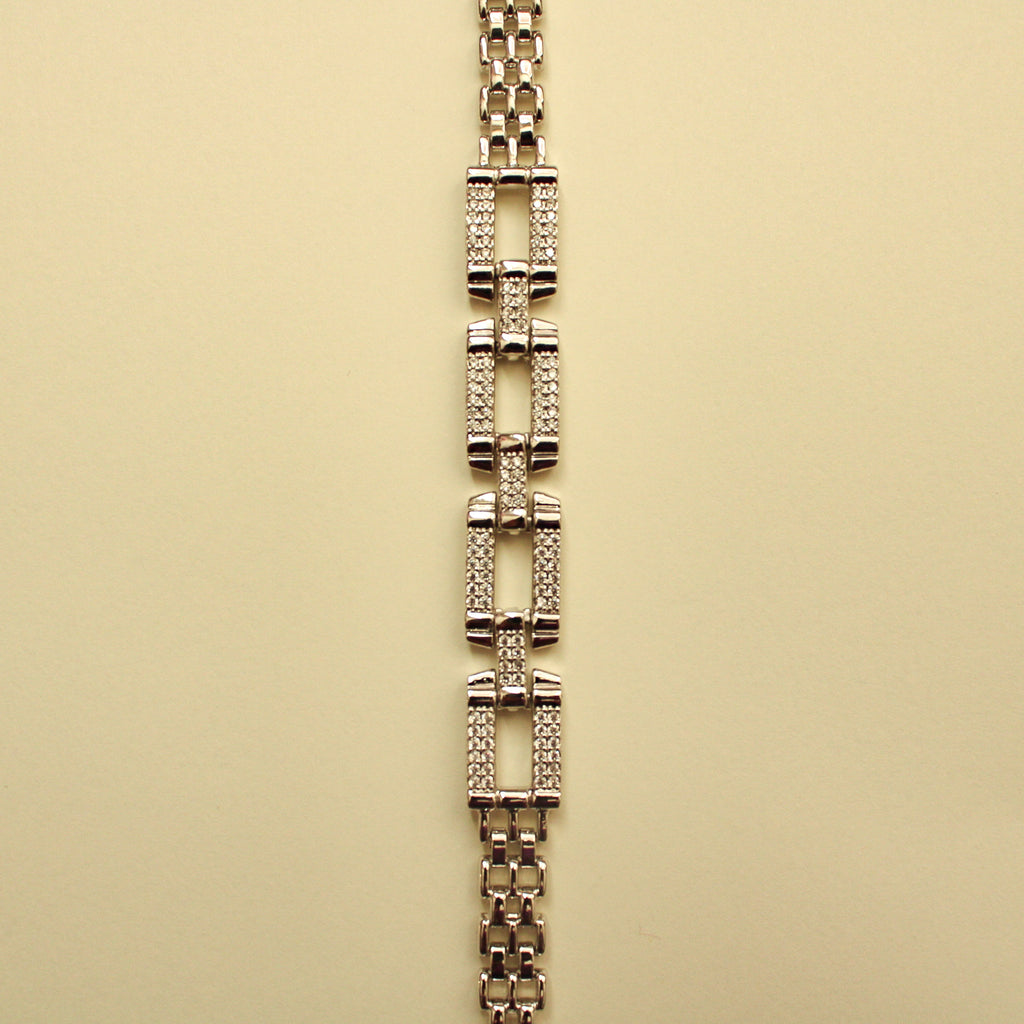 Open Rectangle Pavé CZ Bracelet — Silver