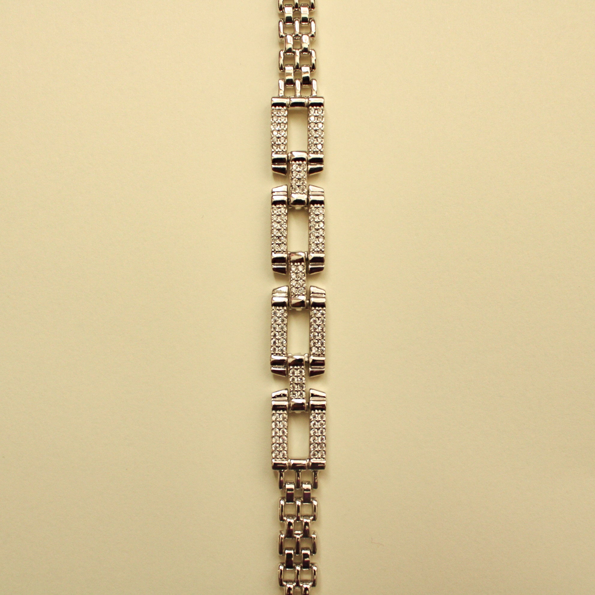 Open Rectangle Pavé CZ Bracelet — Silver