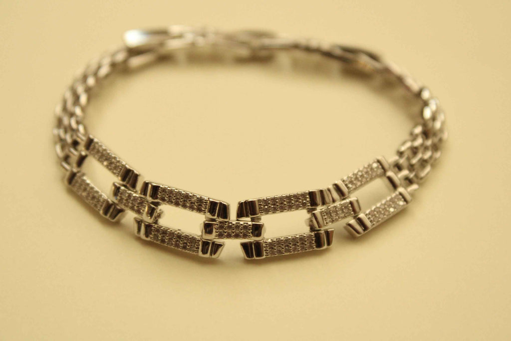 Open Rectangle Pavé CZ Bracelet — Silver