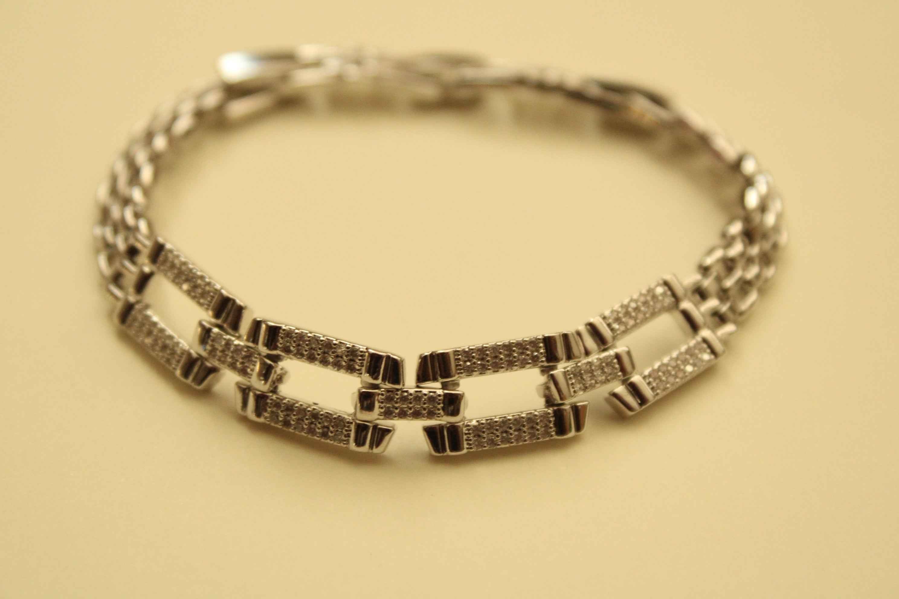 Open Rectangle Pavé CZ Bracelet — Silver