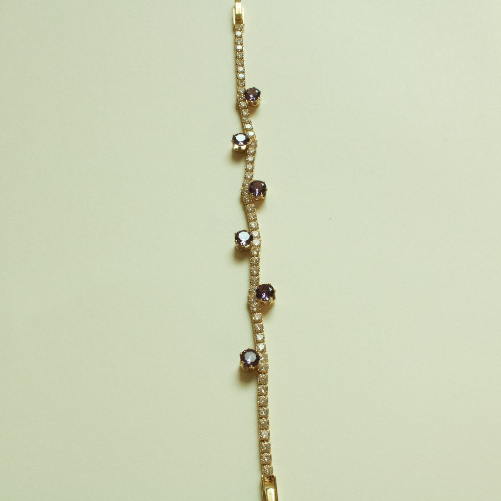 Amethyst CZ Station Tennis Bracelet — 14K Gold Plated - Séfan Jewelry