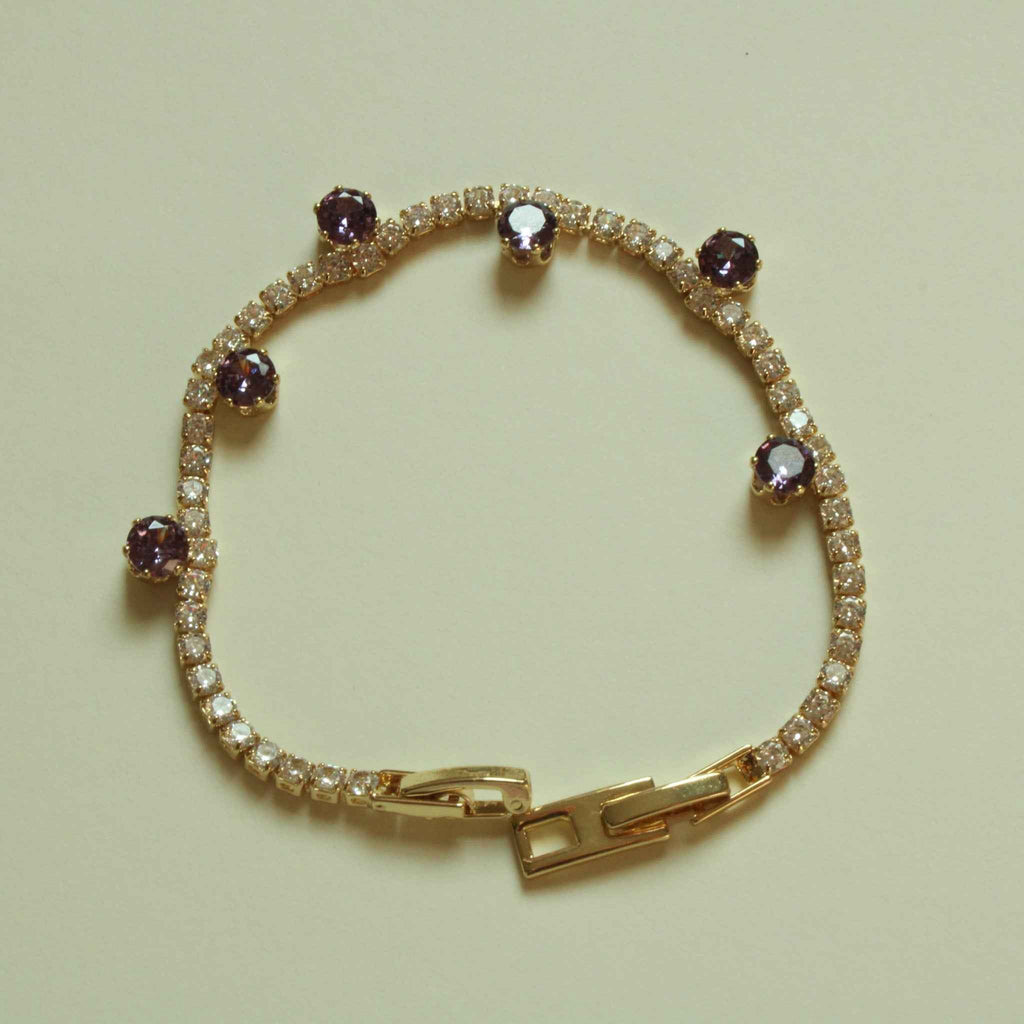 Amethyst CZ Station Tennis Bracelet — 14K Gold Plated - Séfan Jewelry