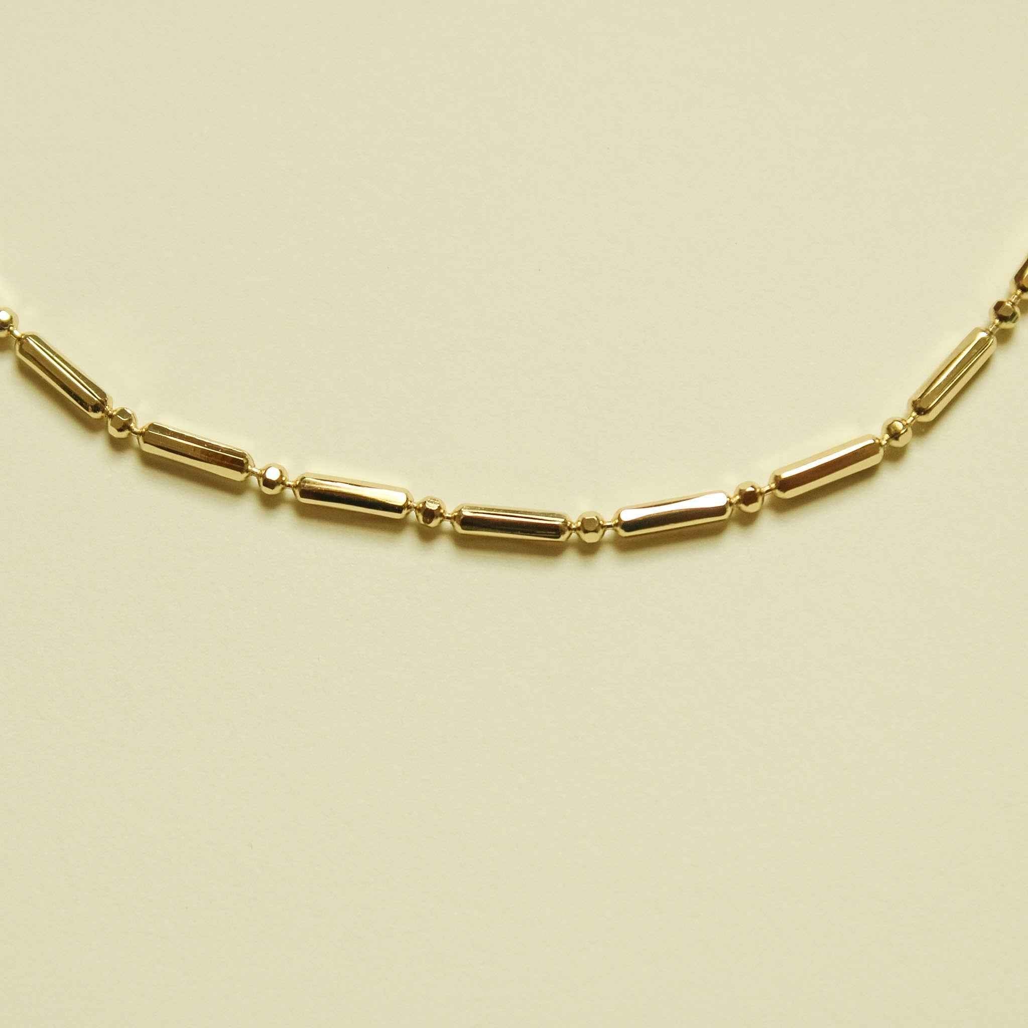 14K gold bar and bead chain necklace with bar links and bead spacers