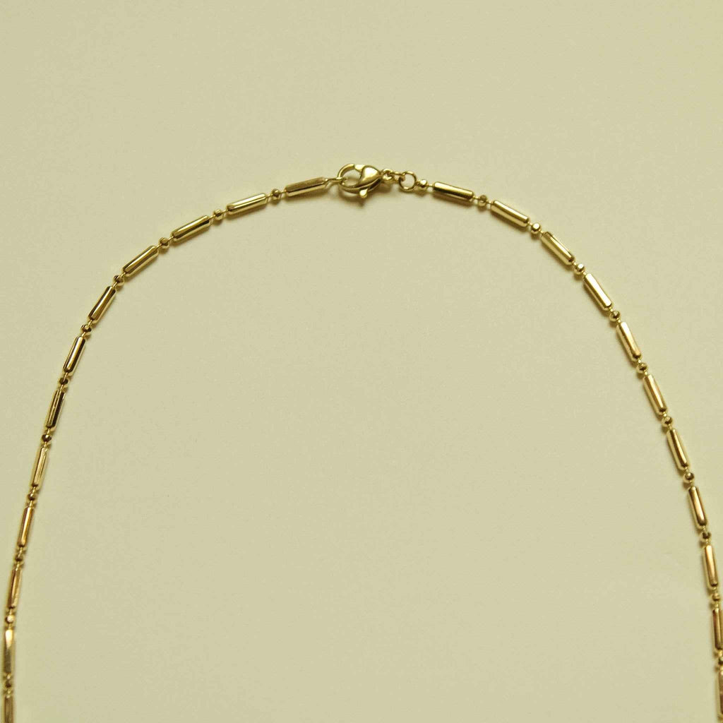 14K gold bar and bead chain necklace with spring-ring clasp