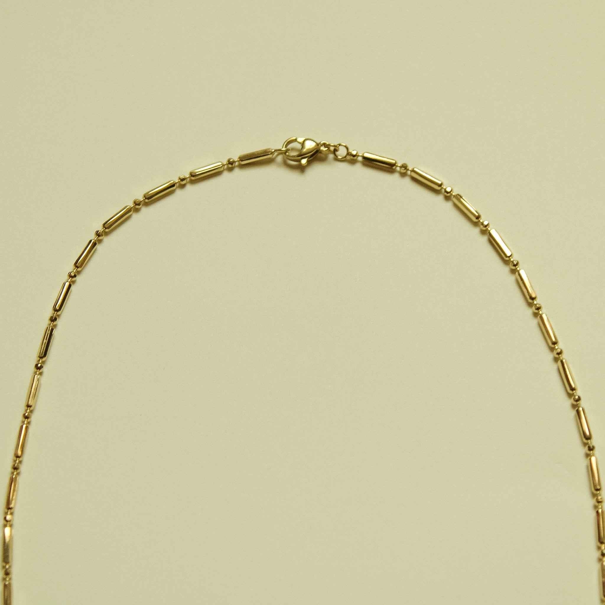 14K gold bar and bead chain necklace with spring-ring clasp