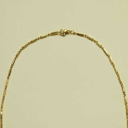 14K gold bar and bead chain necklace with spring-ring clasp
