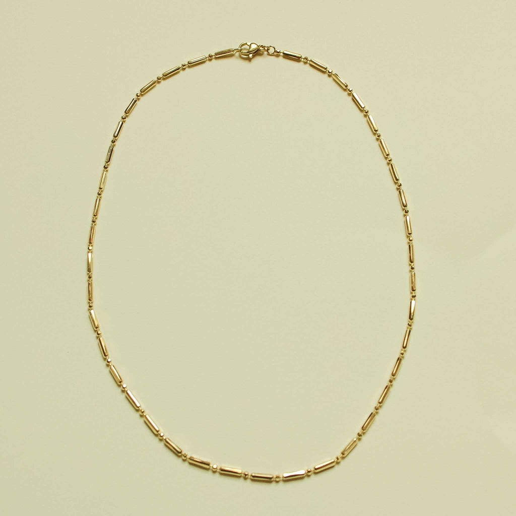 14K gold bar and bead chain necklace with tube bar links