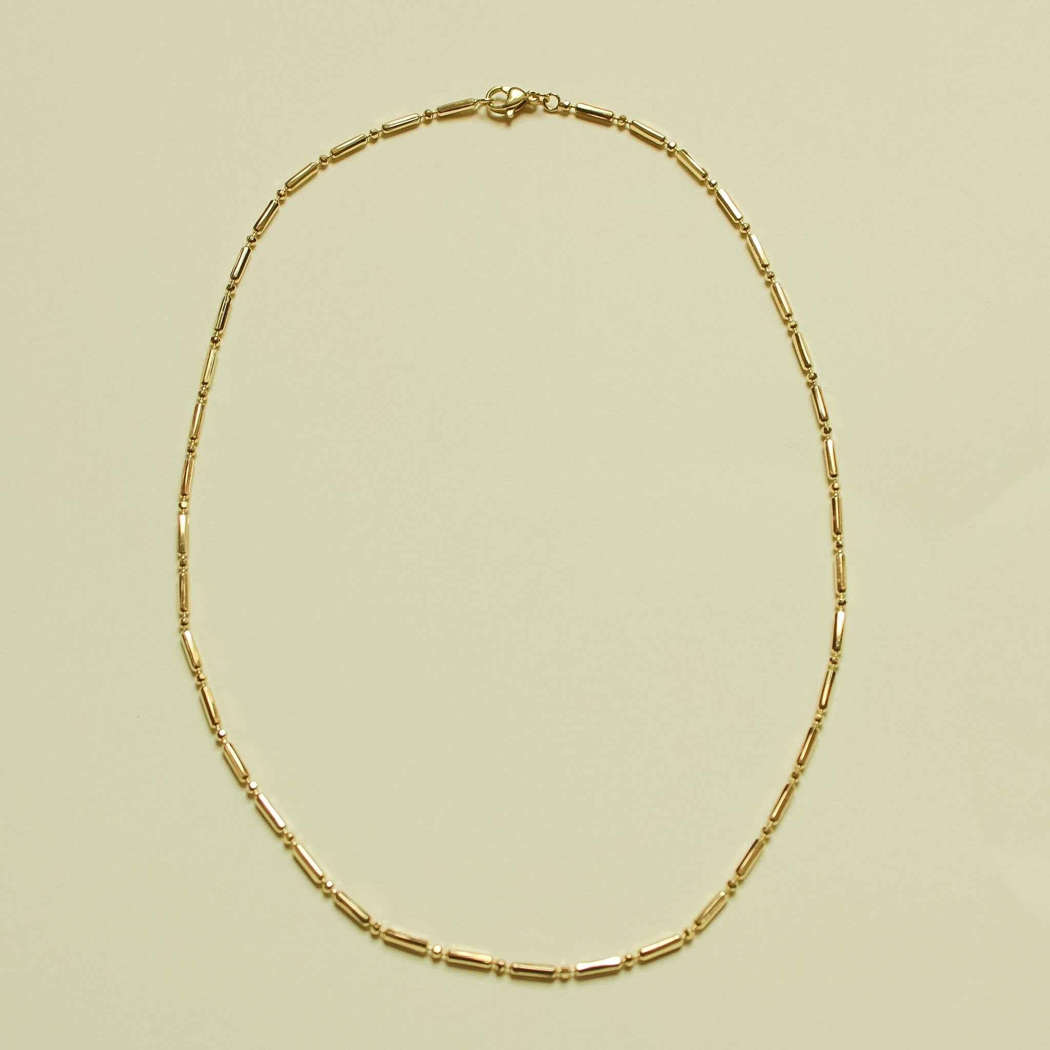 14K gold bar and bead chain necklace with tube bar links