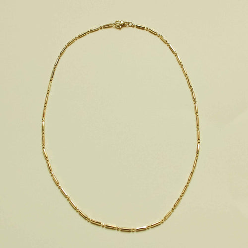 14K gold bar and bead chain necklace with tube bar links