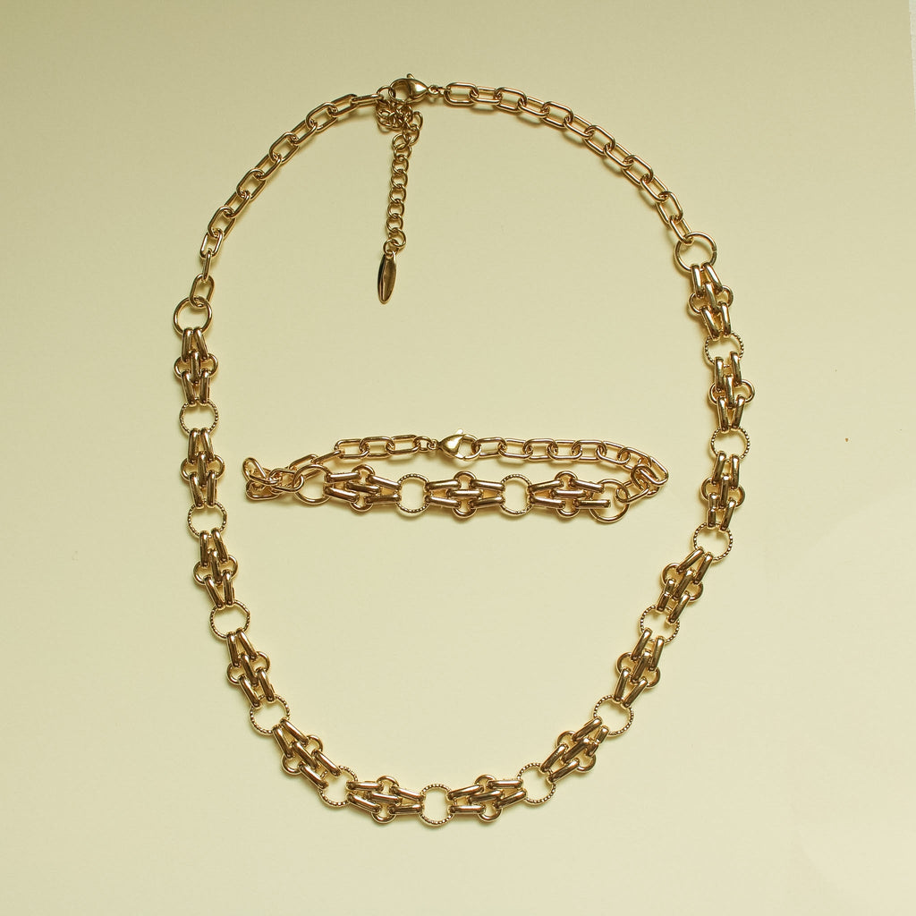 Bold Chain Link Necklace & Bracelet Set — 14K Gold Plated - Séfan Jewelry