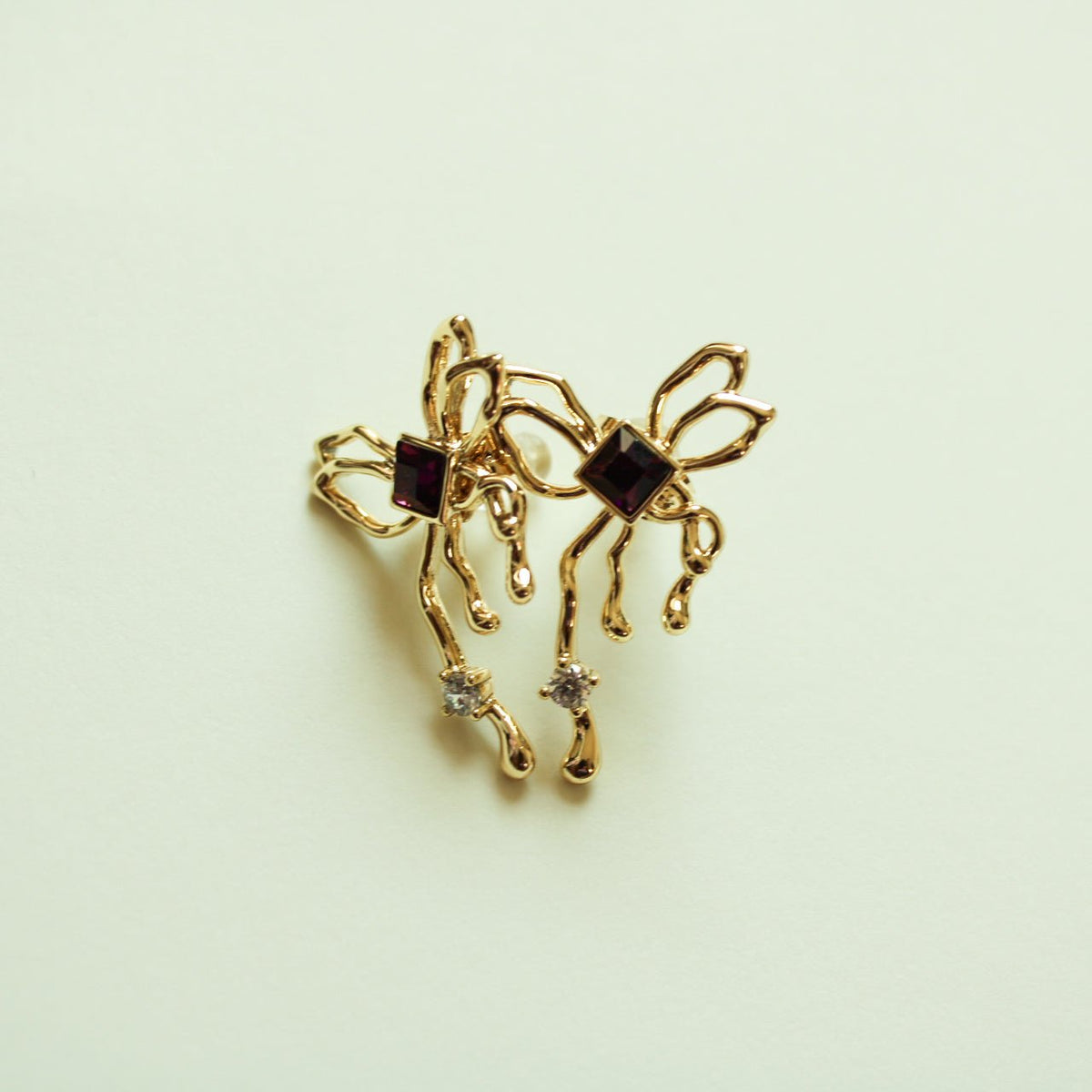 Bow Drip Stud Earrings — 14K Gold Plated | Amethyst CZ - Séfan Jewelry