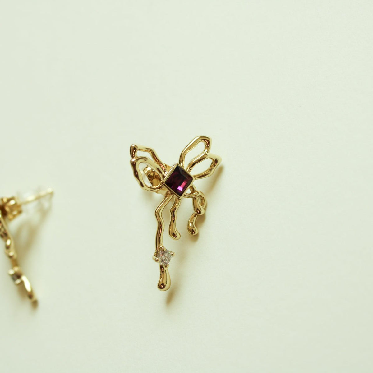 Bow Drip Stud Earrings — 14K Gold Plated | Amethyst CZ - Séfan Jewelry