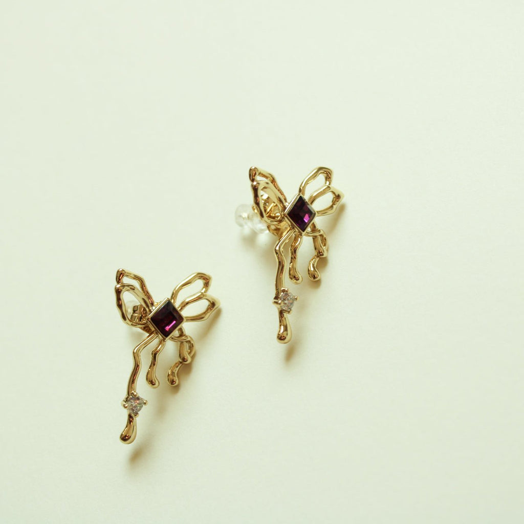 Bow Drip Stud Earrings — 14K Gold Plated | Amethyst CZ - Séfan Jewelry