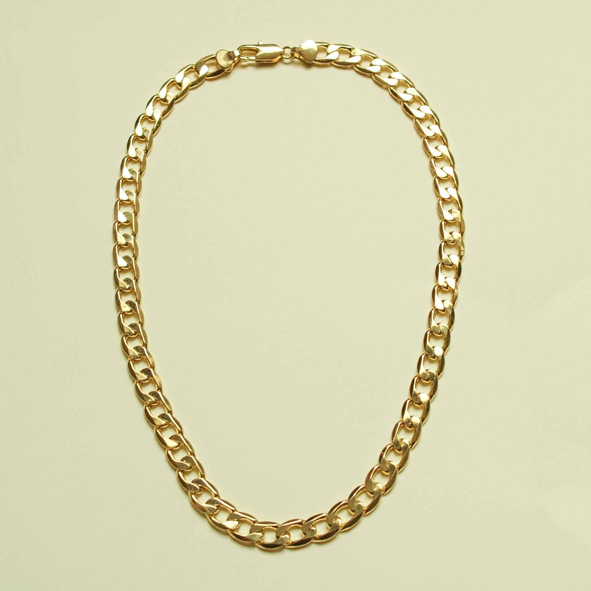 Chunky Cuban link 14K gold chain necklace, rounded interlocking links