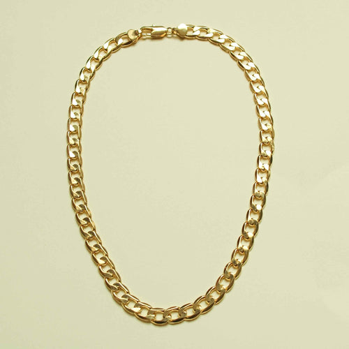 Chunky Cuban link 14K gold chain necklace, rounded interlocking links