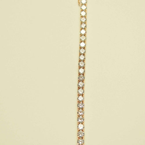 Rose gold-plated tennis necklace with bright round CZ stones, close-up row