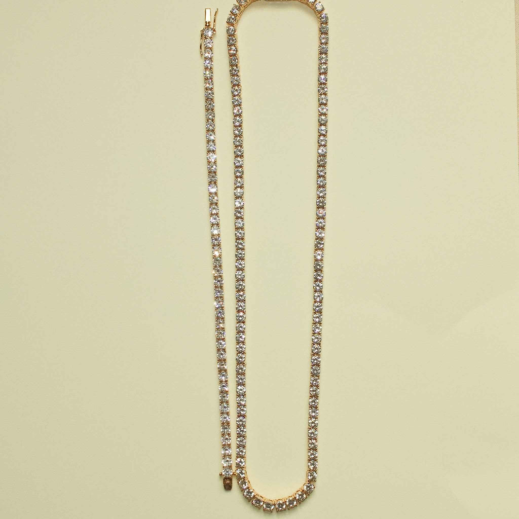 CZ tennis necklace, 18K rose gold plated, with round clear stones