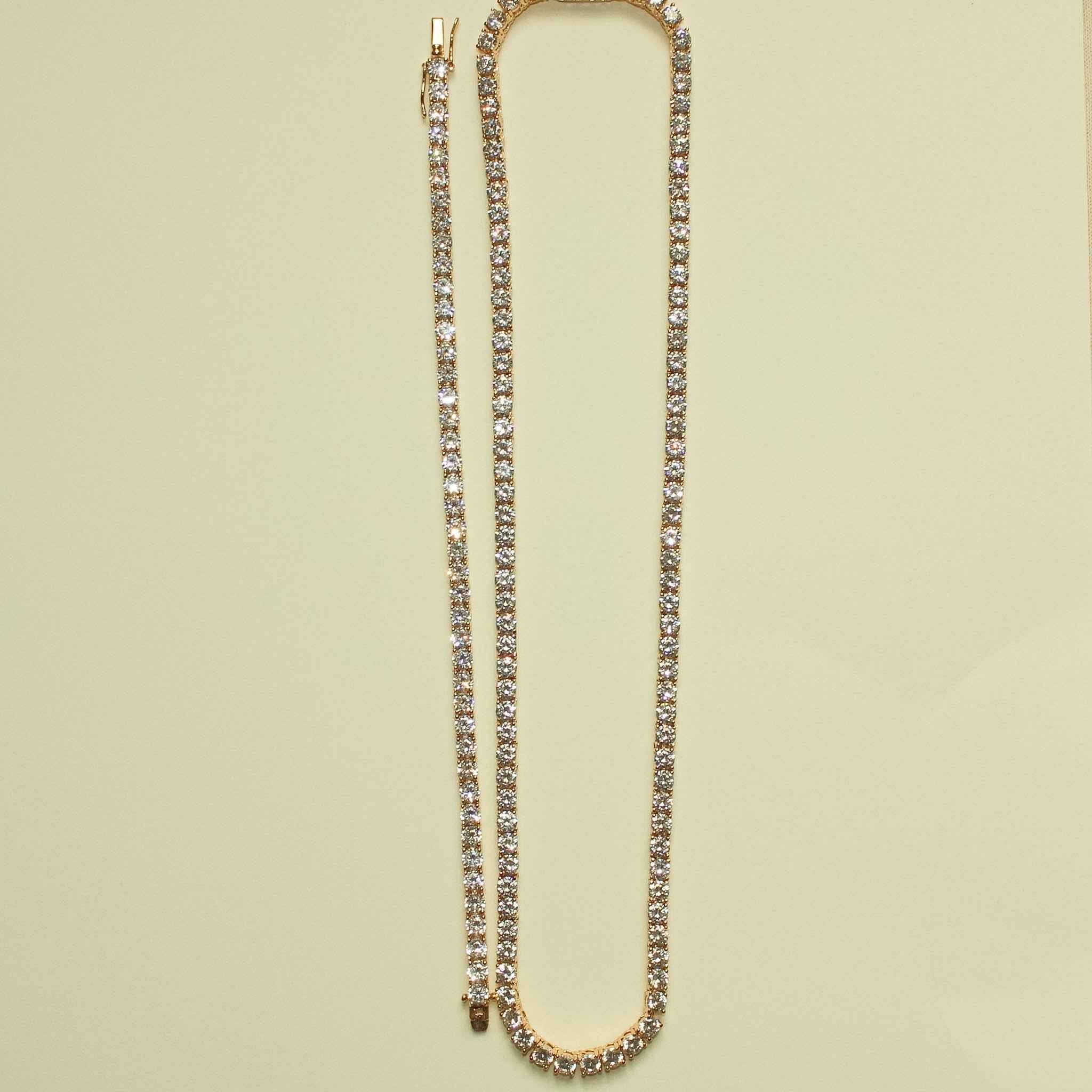 CZ tennis necklace, 18K rose gold plated, with round clear stones