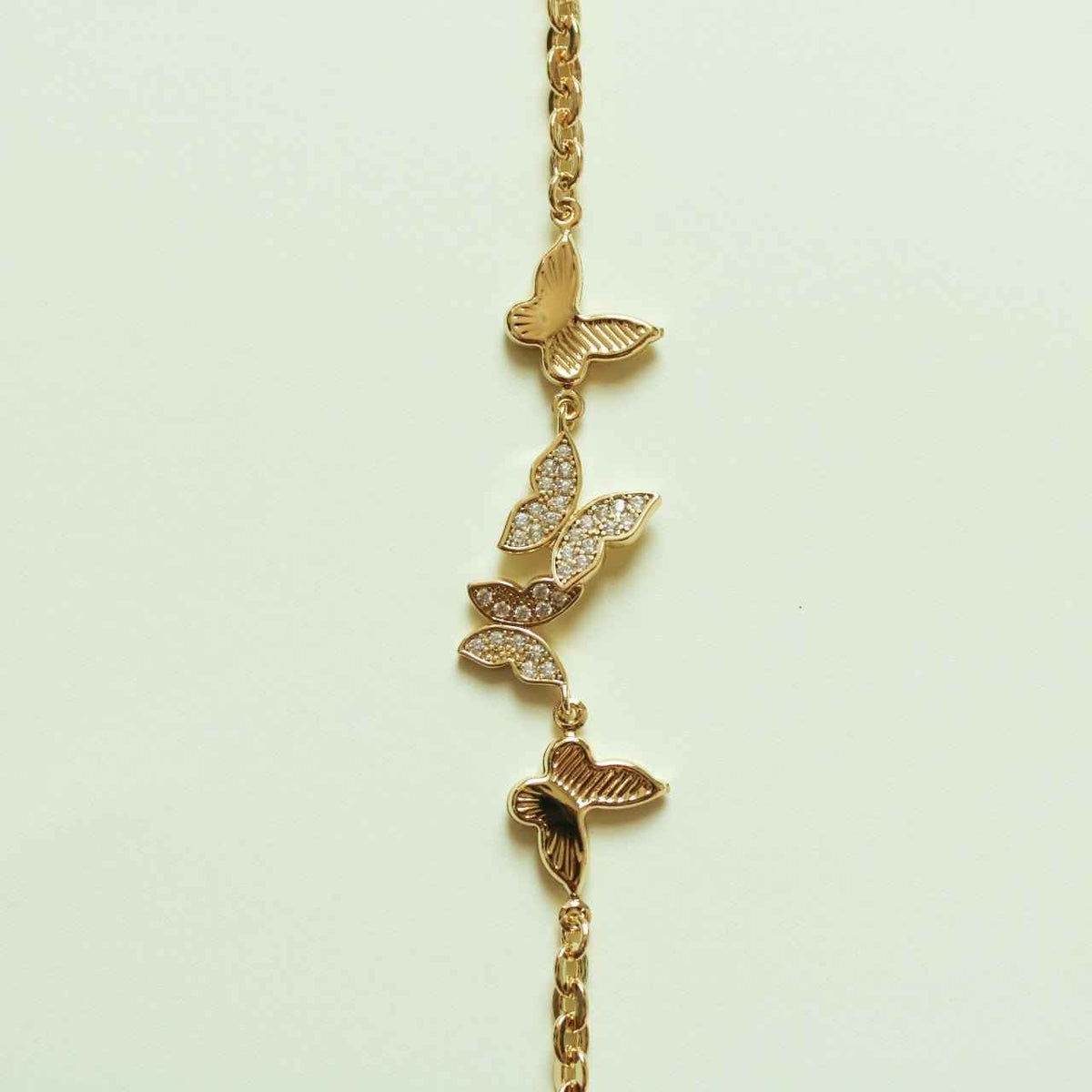 CZ Butterfly Station Chain Bracelet — 14K Gold Plated