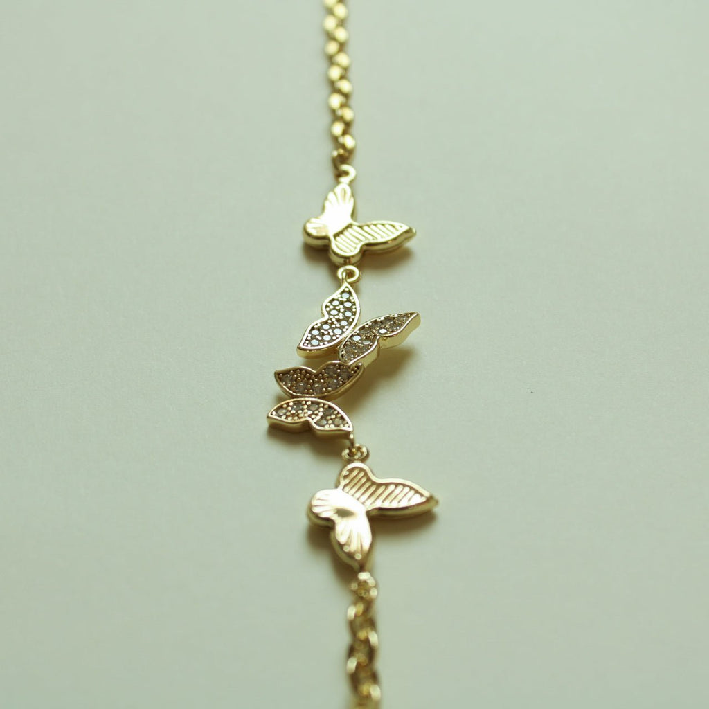 CZ Butterfly Station Chain Bracelet — 14K Gold Plated - Séfan Jewelry