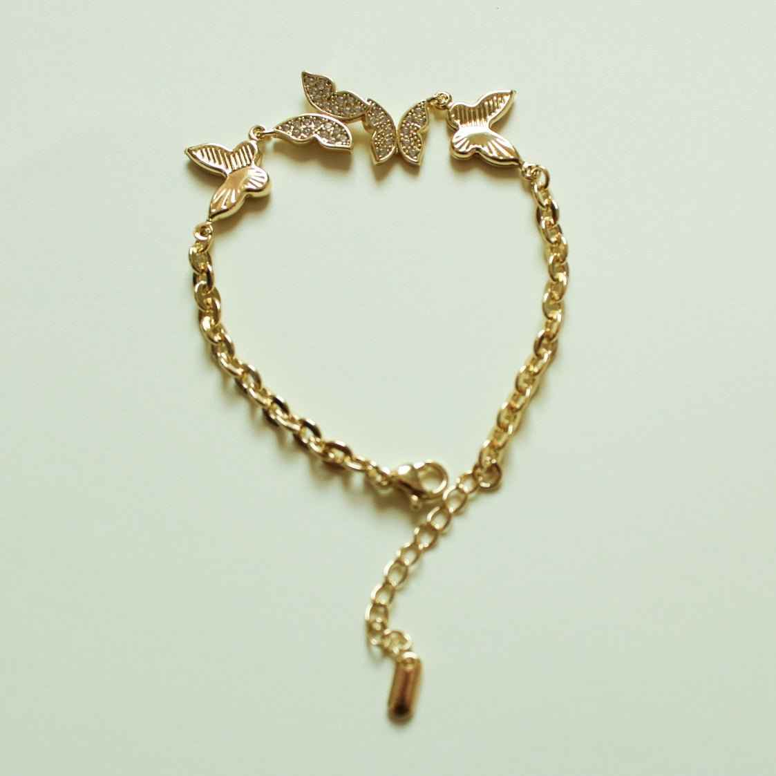 CZ Butterfly Station Chain Bracelet — 14K Gold Plated