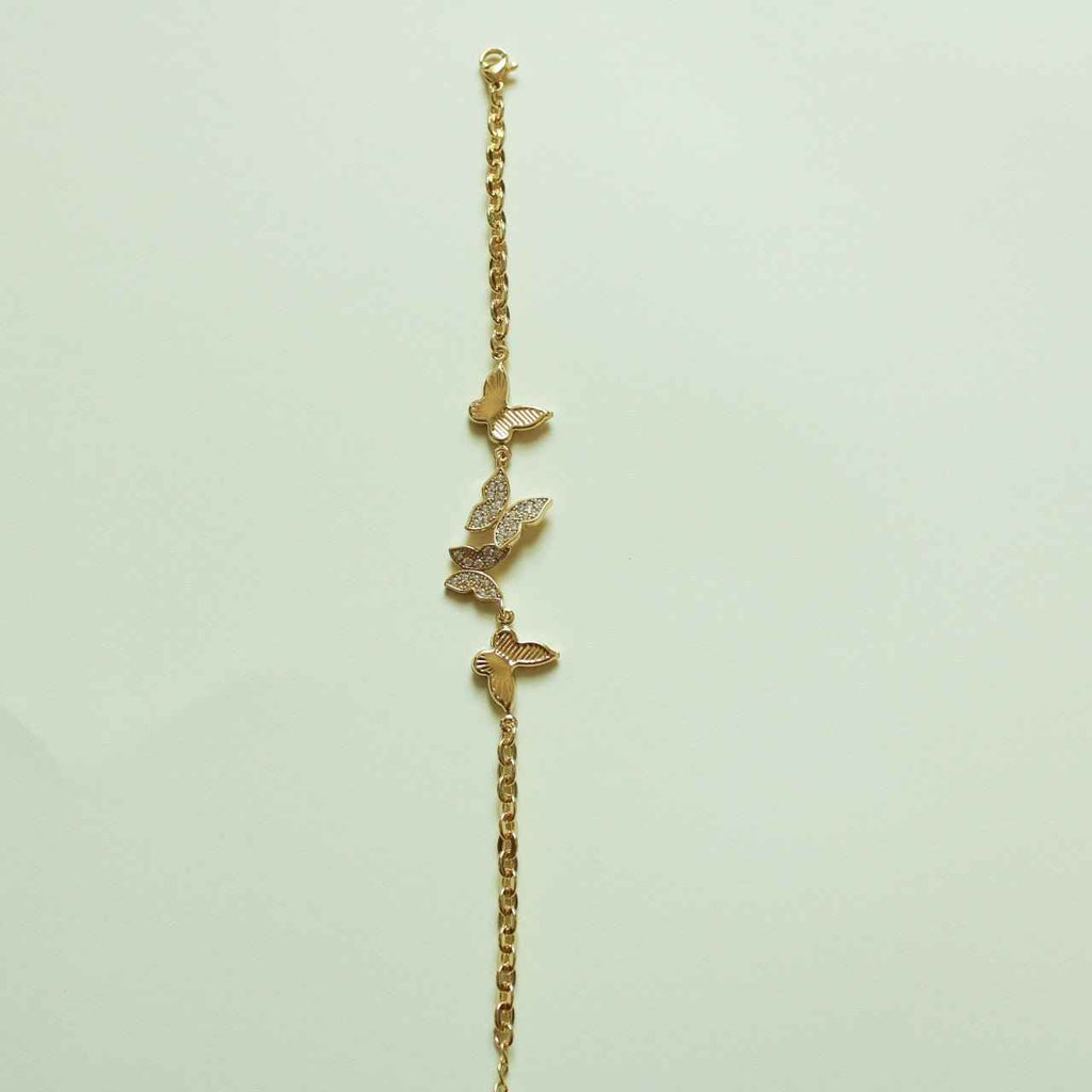 CZ Butterfly Station Chain Bracelet — 14K Gold Plated