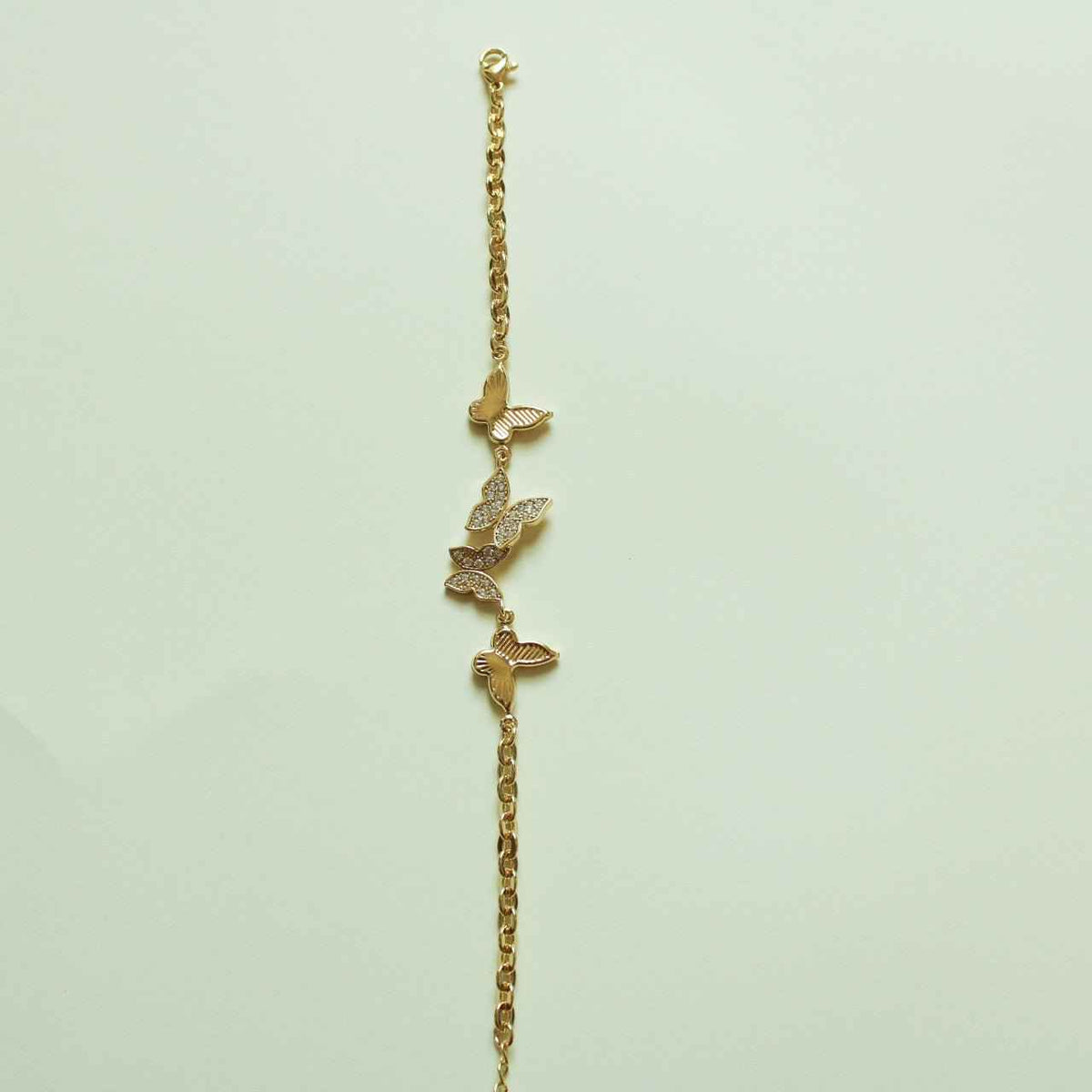 CZ Butterfly Station Chain Bracelet — 14K Gold Plated