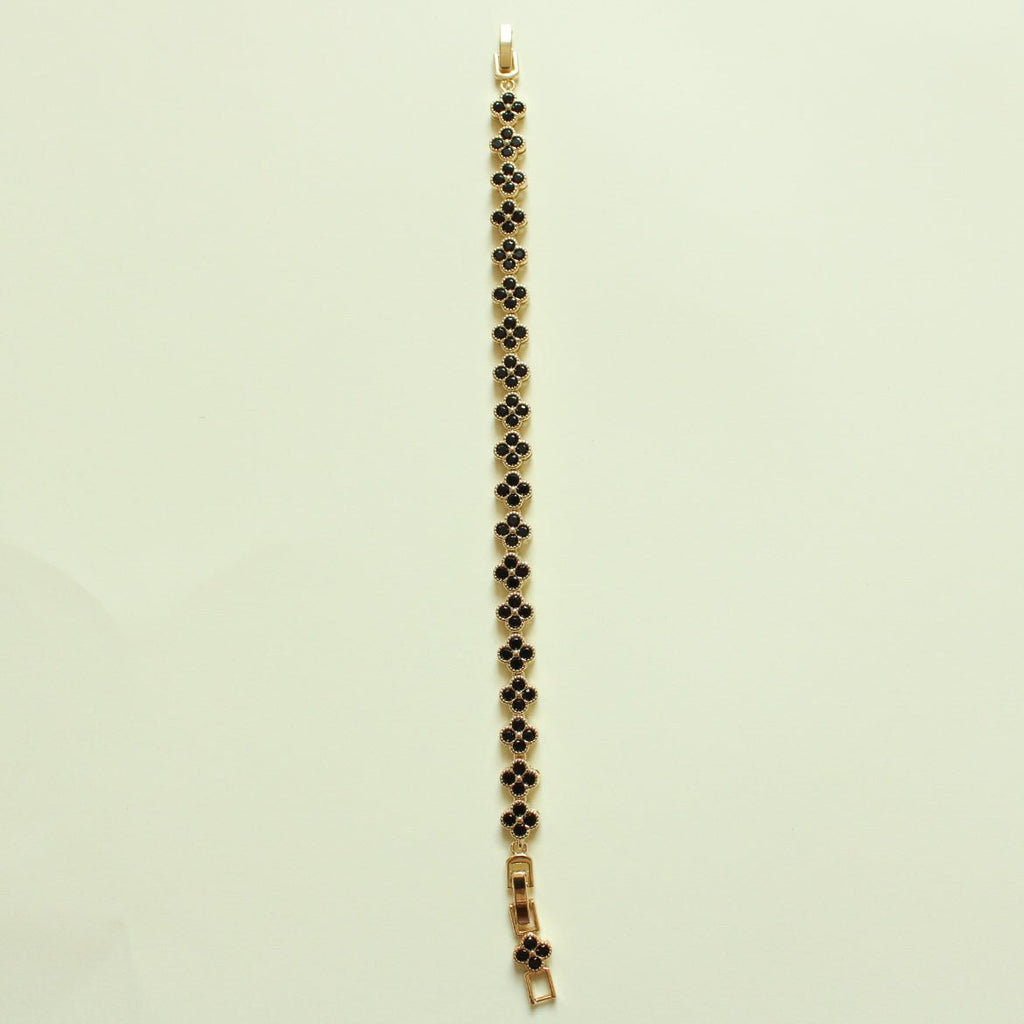 CZ Clover Link Bracelet — 14K Gold Plated | Red CZ, Amethyst & Black Onyx - Séfan Jewelry