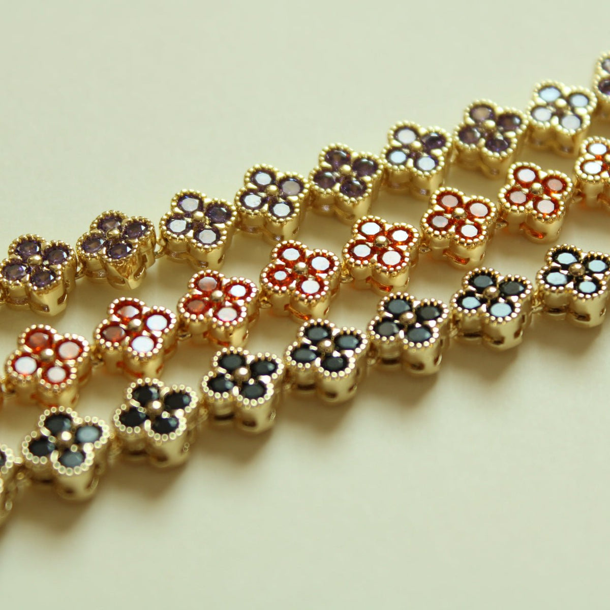 CZ Clover Link Bracelet — 14K Gold Plated | Red CZ, Amethyst & Black Onyx - Séfan Jewelry