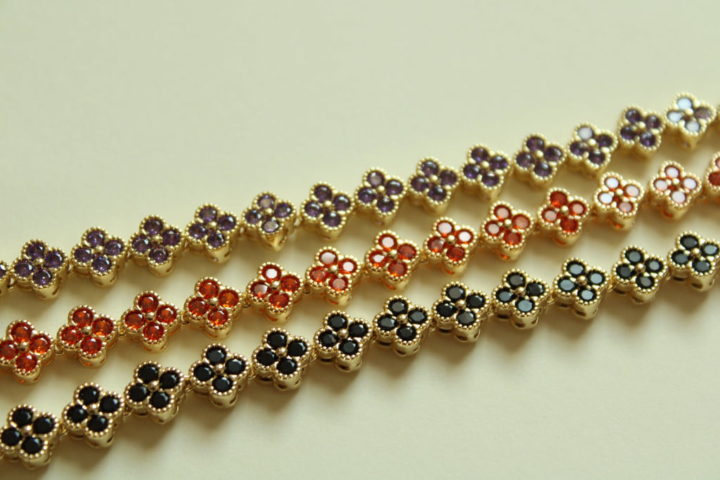 CZ Clover Link Bracelet — 14K Gold Plated | Red CZ, Amethyst & Black Onyx - Séfan Jewelry