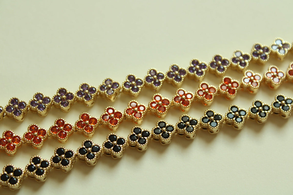 CZ Clover Link Bracelet — 14K Gold Plated | Red CZ, Amethyst & Black Onyx - Séfan Jewelry
