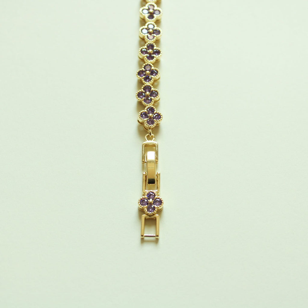 CZ Clover Link Bracelet — 14K Gold Plated | Red CZ, Amethyst & Black Onyx - Séfan Jewelry