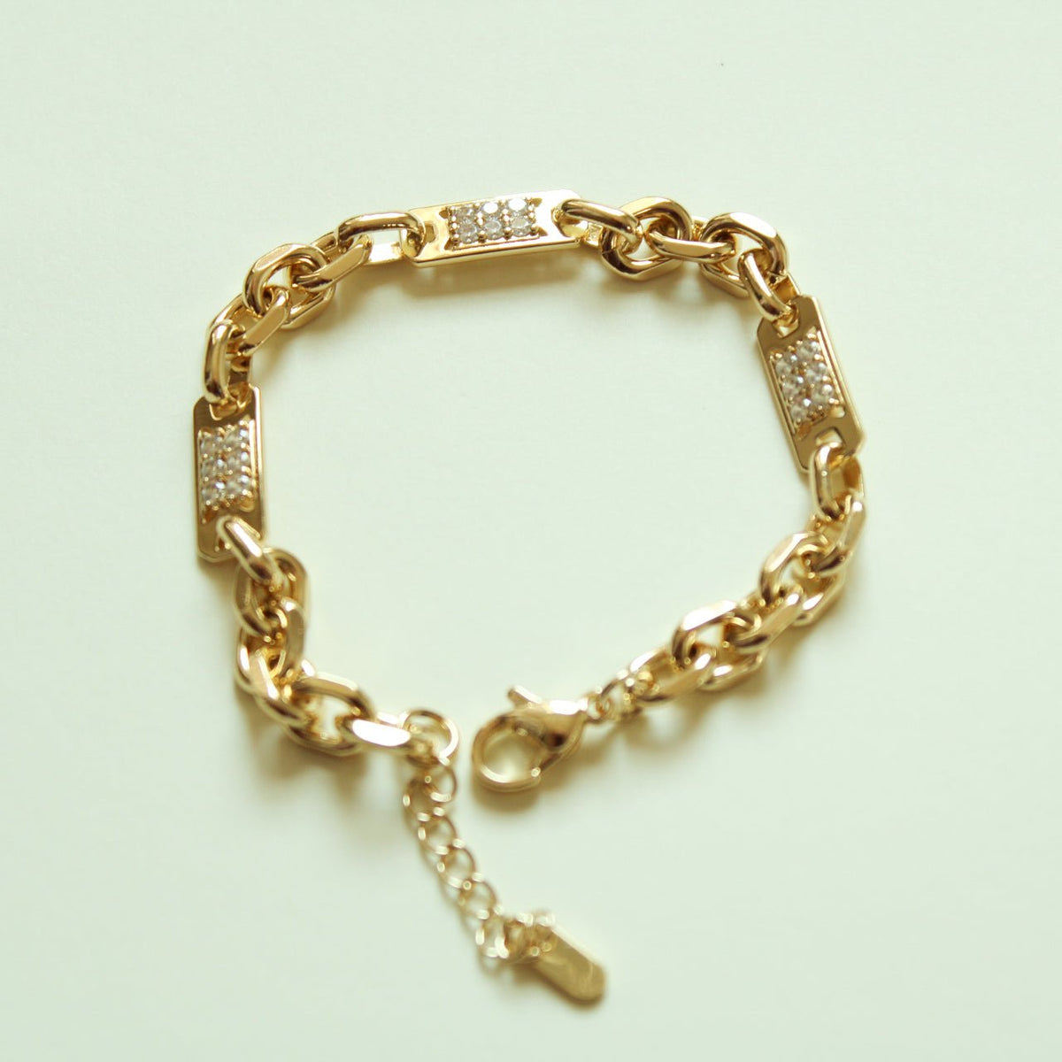 CZ Pavé Bar Link Chain Bracelet — 14K Gold Plated - Séfan Jewelry