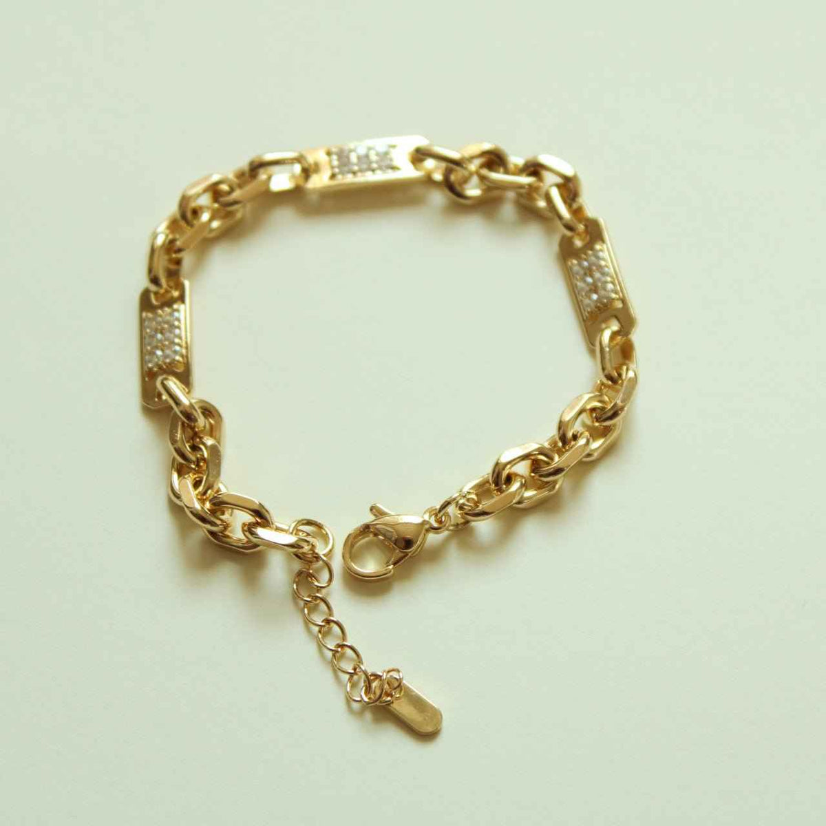 CZ Pavé Bar Link Chain Bracelet — 14K Gold Plated