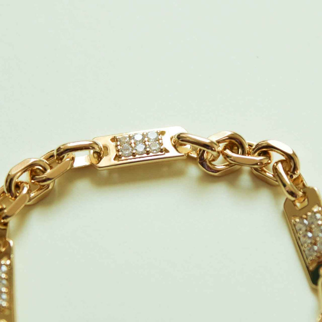 CZ Pavé Bar Link Chain Bracelet — 14K Gold Plated
