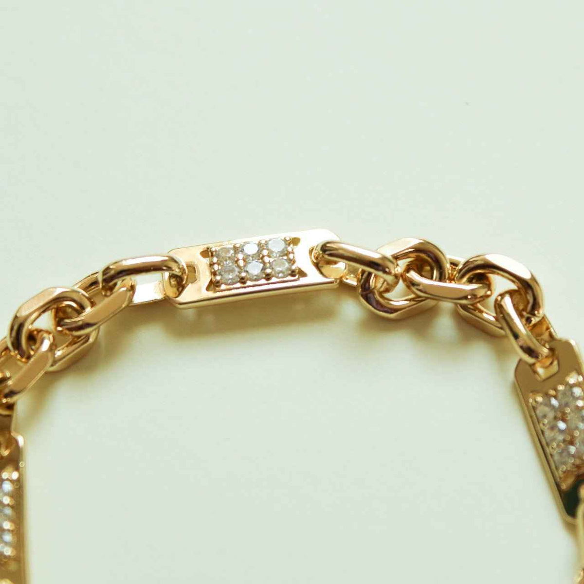 CZ Pavé Bar Link Chain Bracelet — 14K Gold Plated