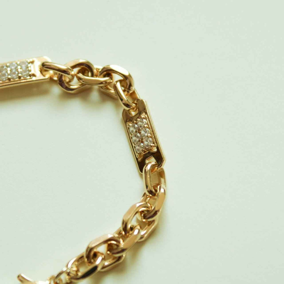 CZ Pavé Bar Link Chain Bracelet — 14K Gold Plated