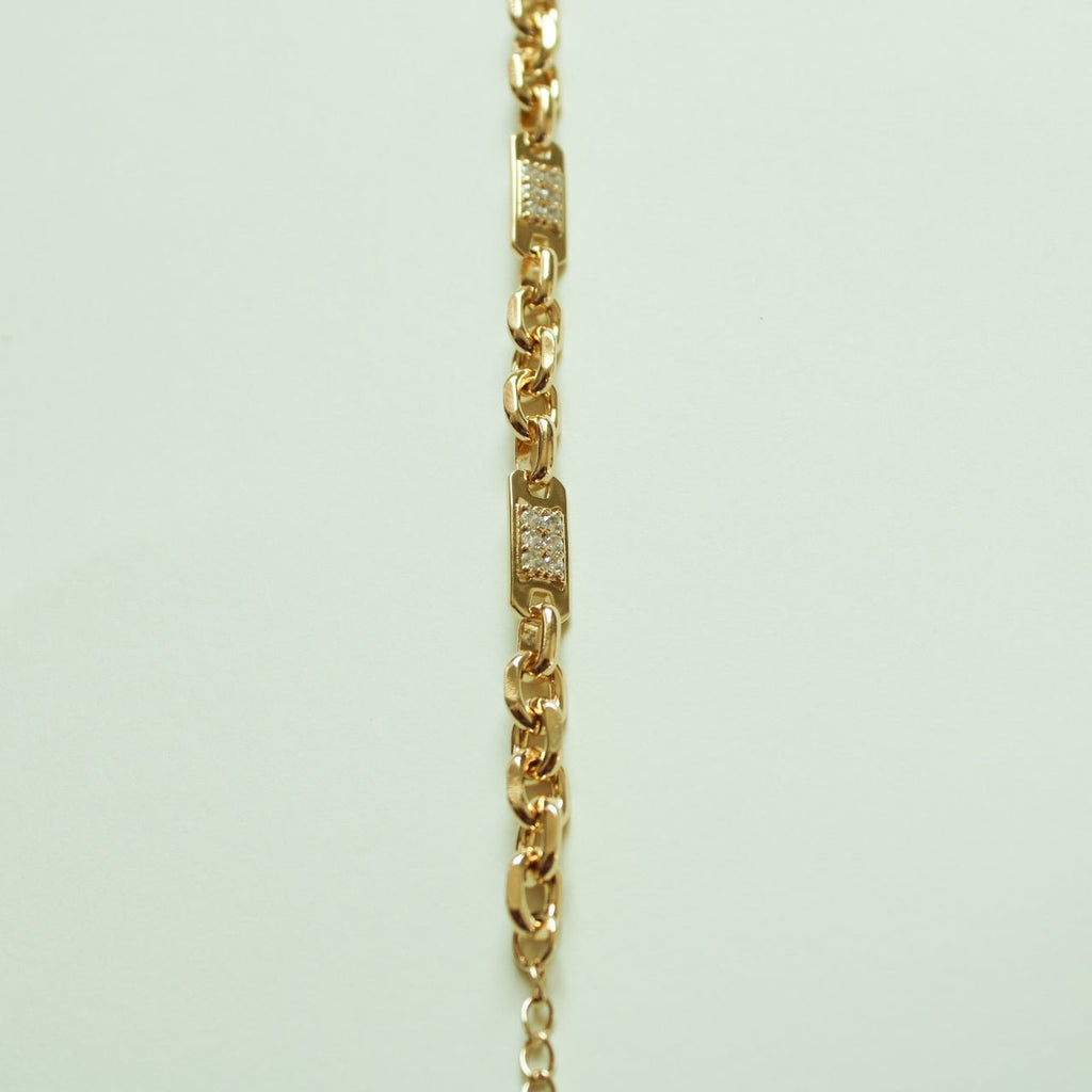 CZ Pavé Bar Link Chain Bracelet — 14K Gold Plated - Séfan Jewelry