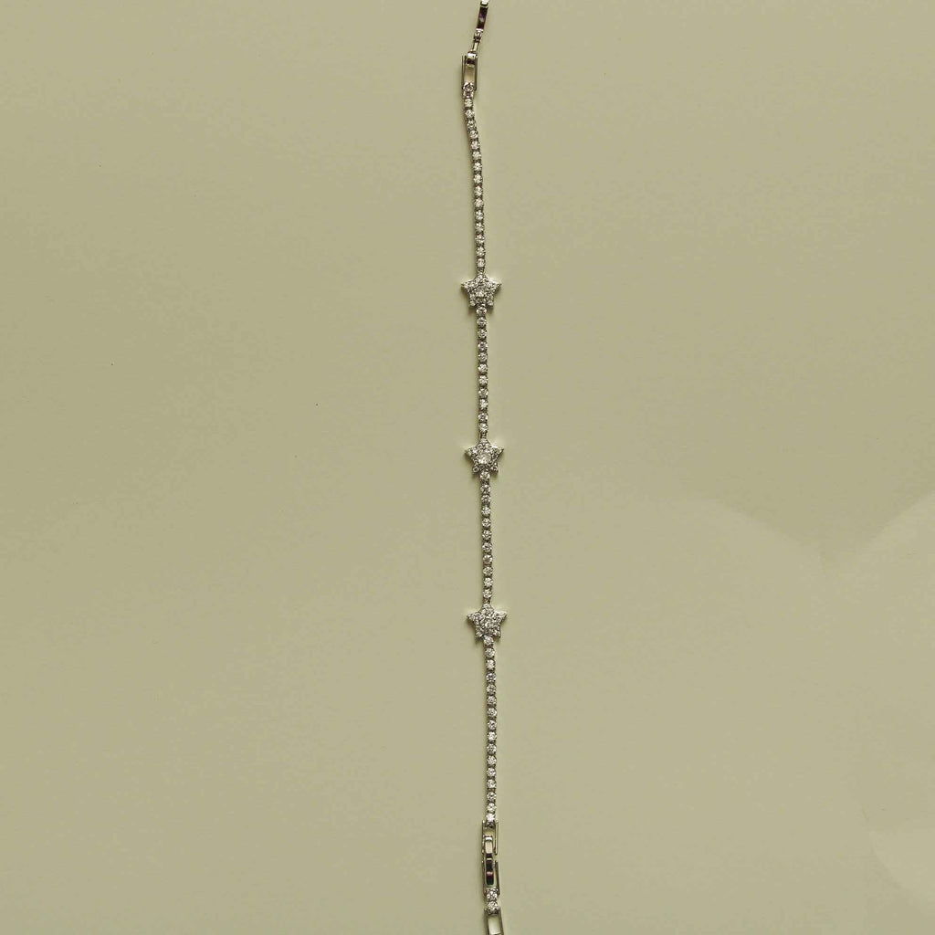 Clear CZ tennis bracelet with repeating star stations on a stone chain