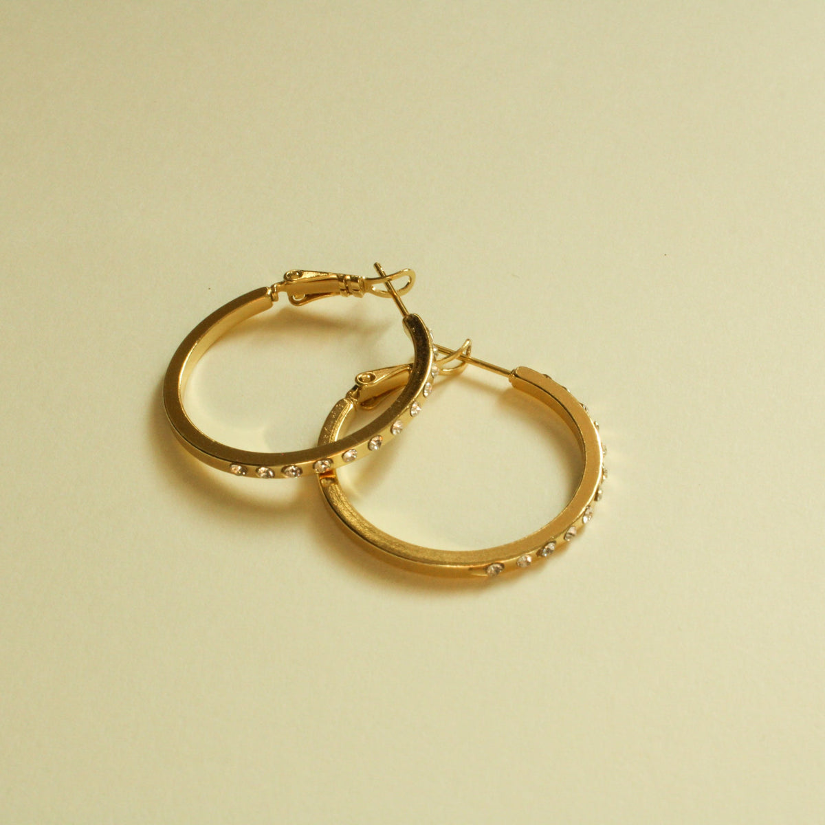 CZ Studded Flat Band Hoop Earrings — 14K Gold Plated | 3 Sizes - Séfan Jewelry