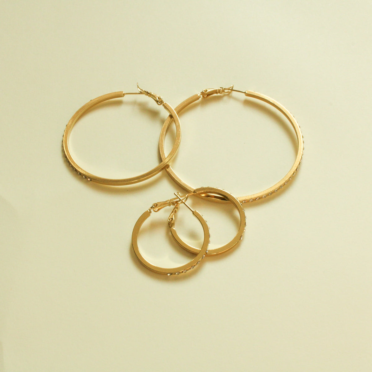 CZ Studded Flat Band Hoop Earrings — 14K Gold Plated | 3 Sizes - Séfan Jewelry