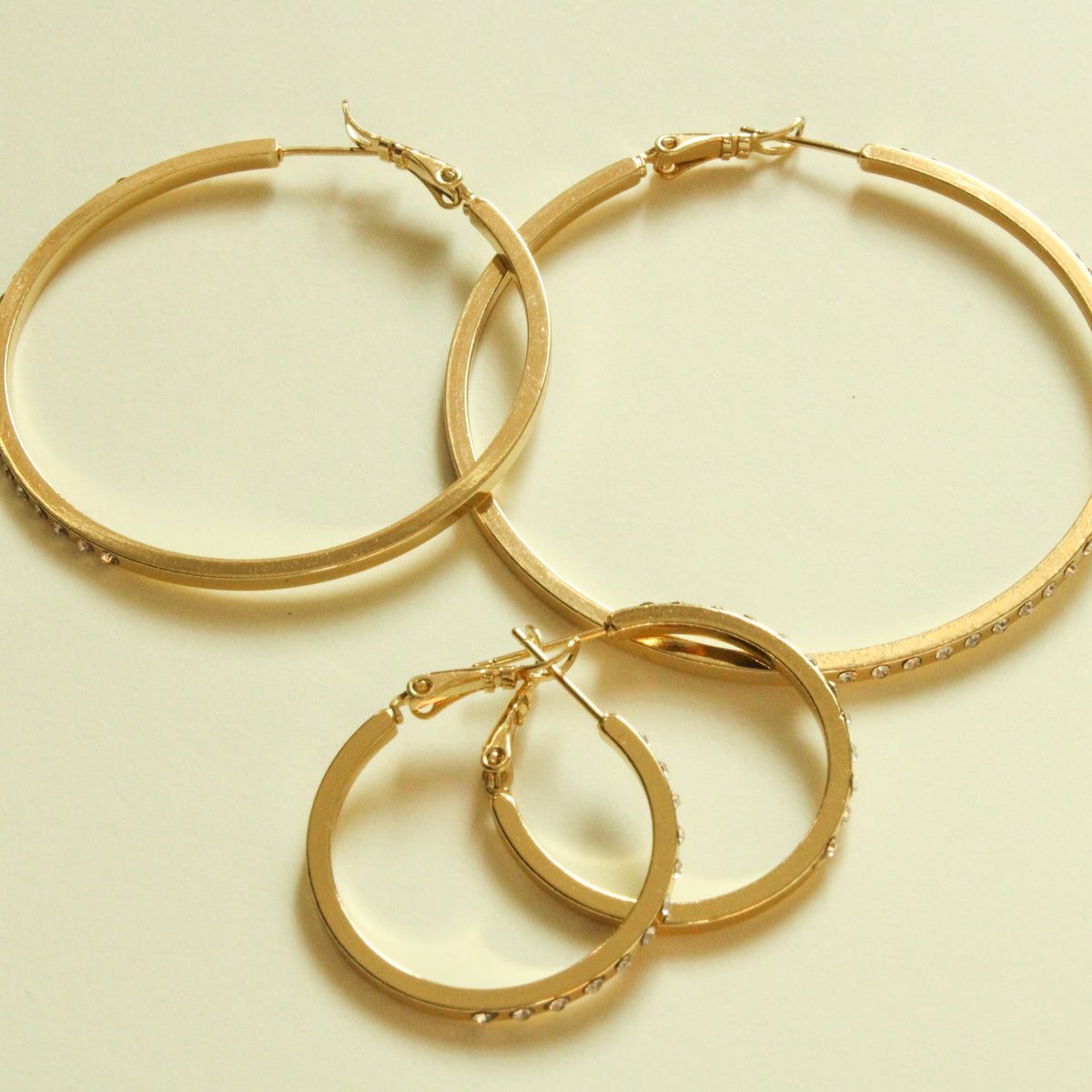 CZ Studded Flat Band Hoop Earrings — 14K Gold Plated | 3 Sizes - Séfan Jewelry