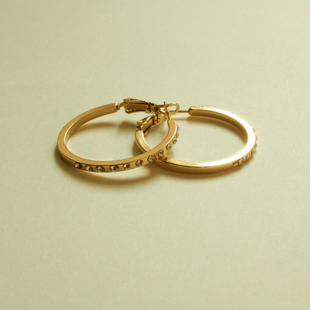 CZ Studded Flat Band Hoop Earrings — 14K Gold Plated | 3 Sizes - Séfan Jewelry